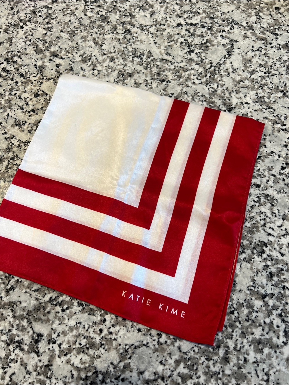 Katie Kime Red and White Satin Chevron Scarf